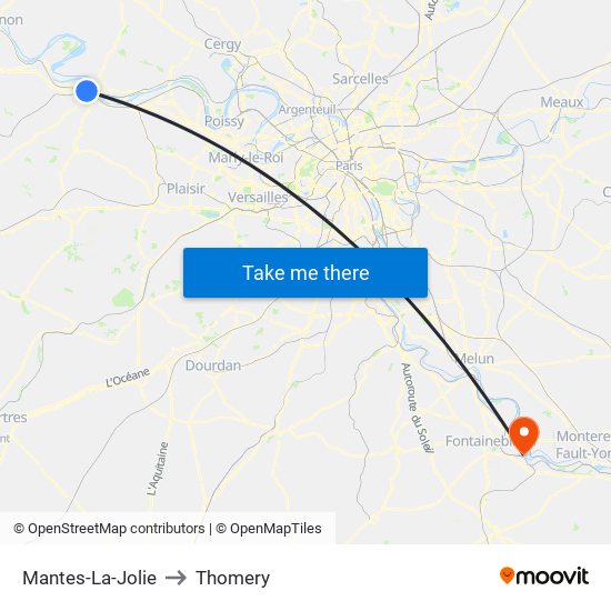 Mantes-La-Jolie to Thomery map