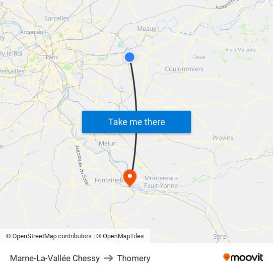 Marne-La-Vallée Chessy to Thomery map