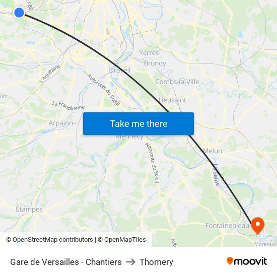 Gare de Versailles - Chantiers to Thomery map