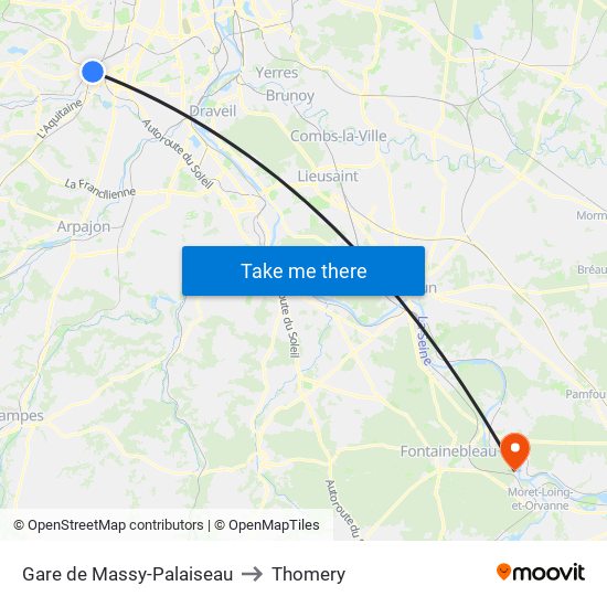 Gare de Massy-Palaiseau to Thomery map