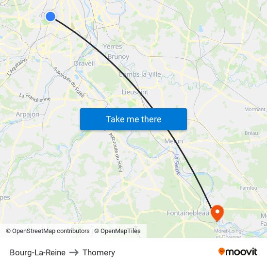 Bourg-La-Reine to Thomery map