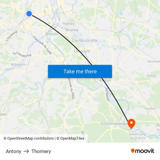 Antony to Thomery map