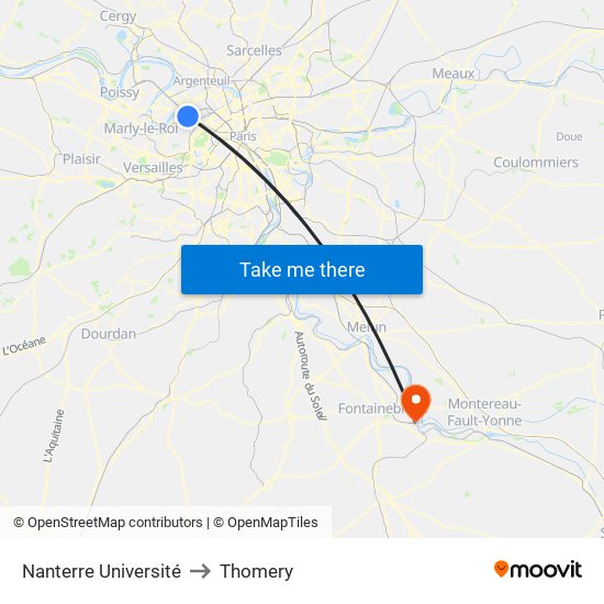 Nanterre Université to Thomery map