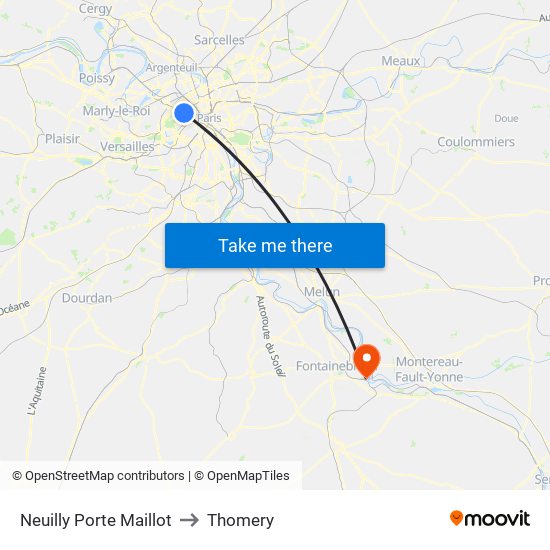 Neuilly Porte Maillot to Thomery map