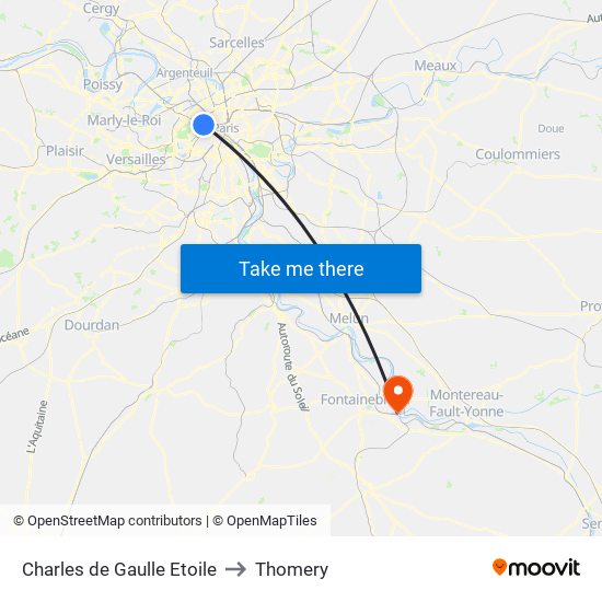 Charles de Gaulle Etoile to Thomery map
