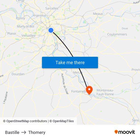 Bastille to Thomery map