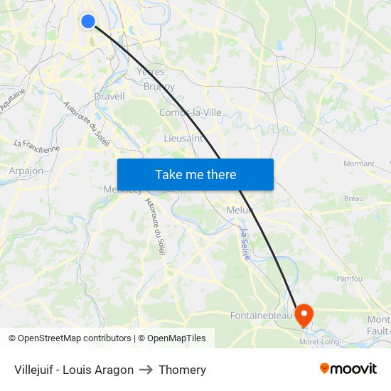 Villejuif - Louis Aragon to Thomery map
