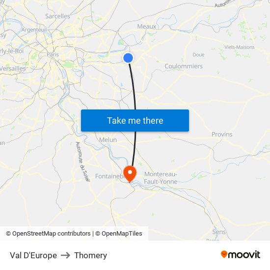Val D'Europe to Thomery map