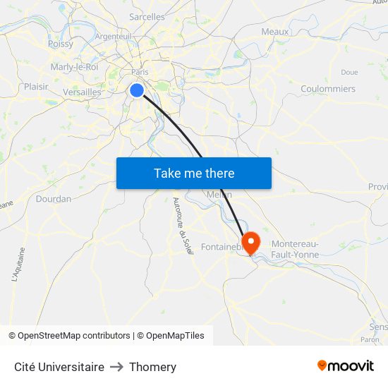 Cité Universitaire to Thomery map