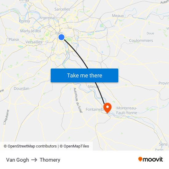Van Gogh to Thomery map