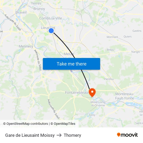 Gare de Lieusaint Moissy to Thomery map