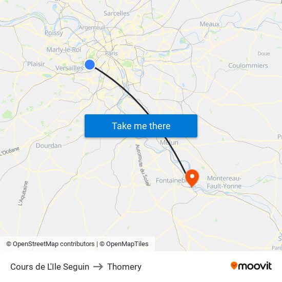Cours de L'Ile Seguin to Thomery map
