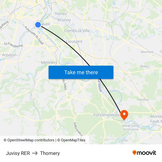 Juvisy RER to Thomery map