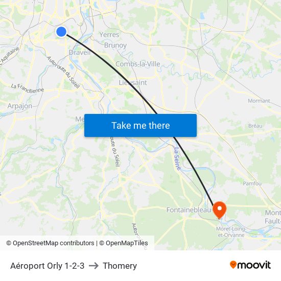 Aéroport Orly 1-2-3 to Thomery map