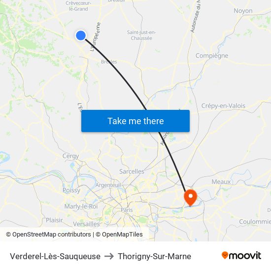 Verderel-Lès-Sauqueuse to Thorigny-Sur-Marne map