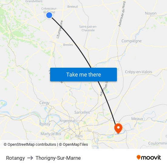 Rotangy to Thorigny-Sur-Marne map