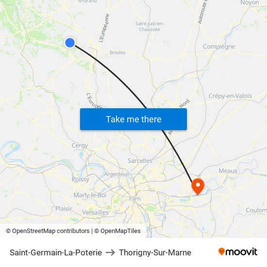 Saint-Germain-La-Poterie to Thorigny-Sur-Marne map