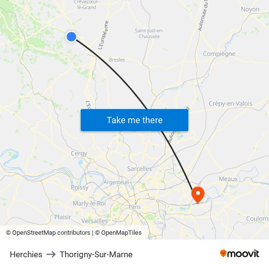 Herchies to Thorigny-Sur-Marne map