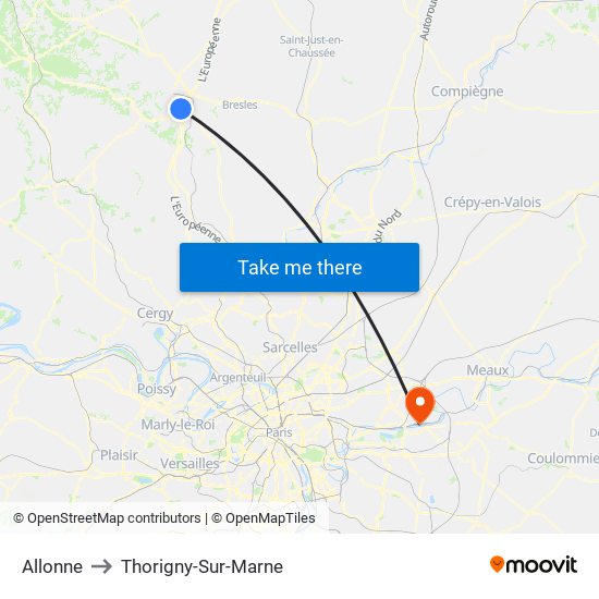 Allonne to Thorigny-Sur-Marne map