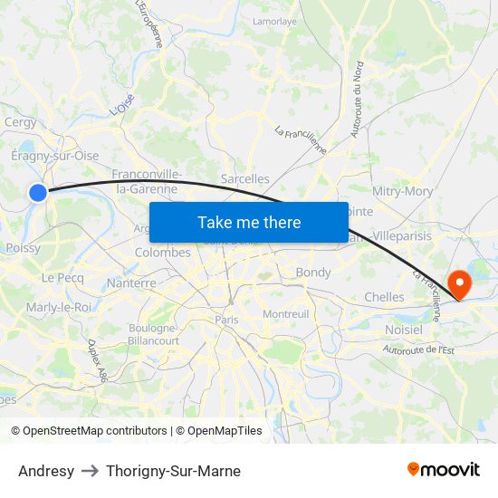 Andresy to Thorigny-Sur-Marne map