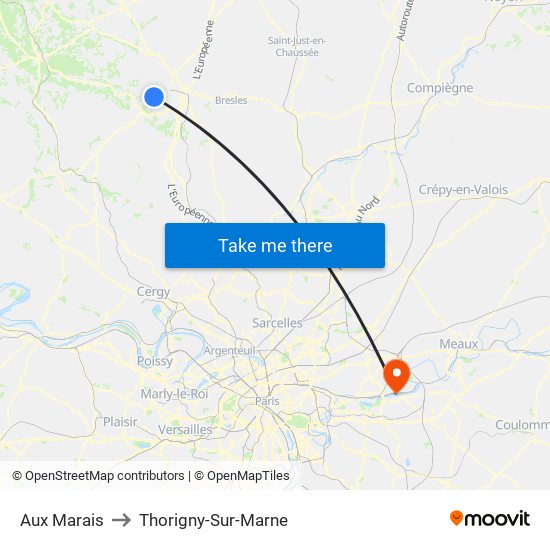 Aux Marais to Thorigny-Sur-Marne map