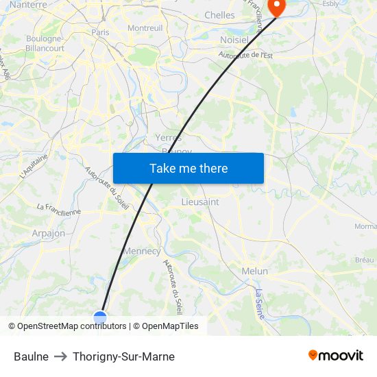 Baulne to Thorigny-Sur-Marne map