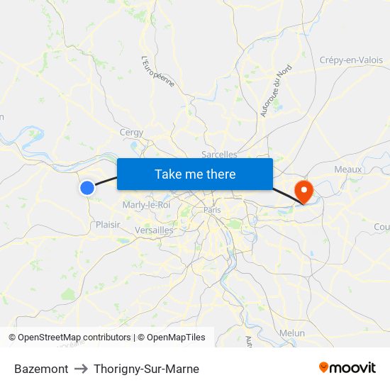 Bazemont to Thorigny-Sur-Marne map