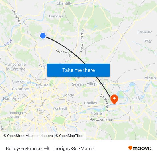 Belloy-En-France to Thorigny-Sur-Marne map