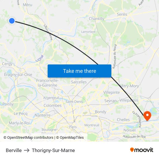 Berville to Thorigny-Sur-Marne map