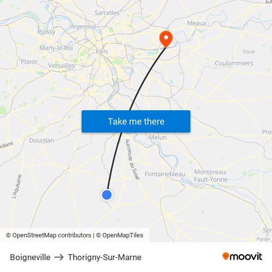 Boigneville to Thorigny-Sur-Marne map