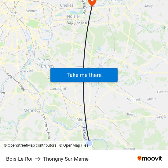 Bois-Le-Roi to Thorigny-Sur-Marne map