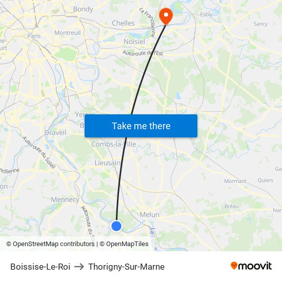 Boissise-Le-Roi to Thorigny-Sur-Marne map
