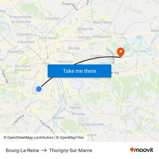 Bourg-La-Reine to Thorigny-Sur-Marne map
