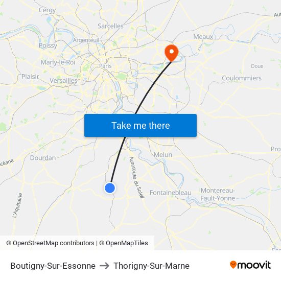 Boutigny-Sur-Essonne to Thorigny-Sur-Marne map