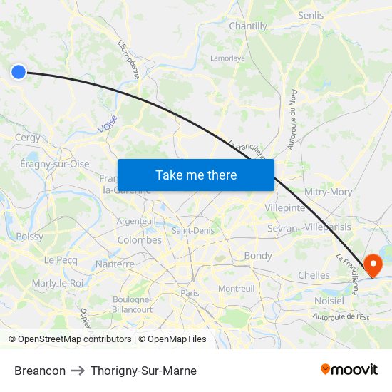 Breancon to Thorigny-Sur-Marne map