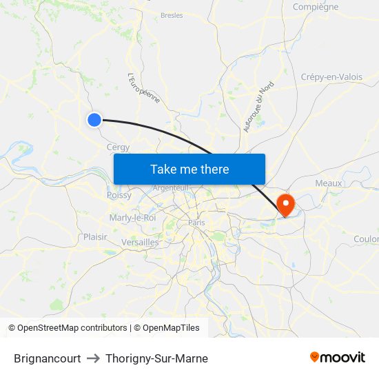 Brignancourt to Thorigny-Sur-Marne map