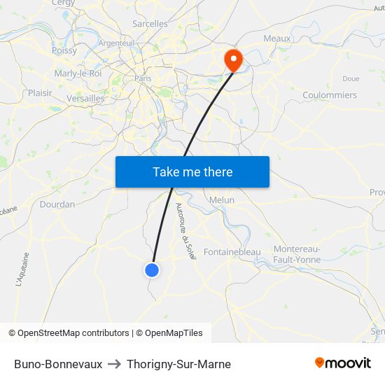 Buno-Bonnevaux to Thorigny-Sur-Marne map