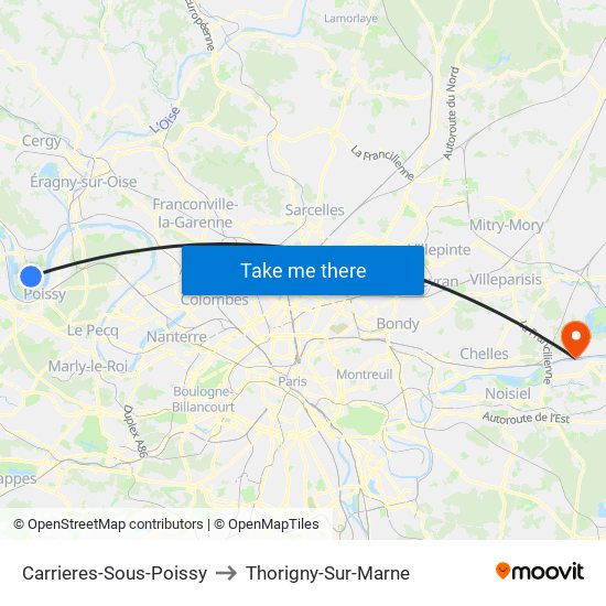 Carrieres-Sous-Poissy to Thorigny-Sur-Marne map