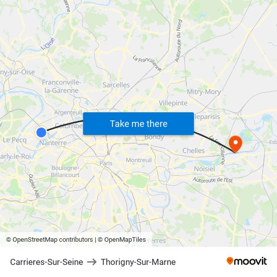 Carrieres-Sur-Seine to Thorigny-Sur-Marne map
