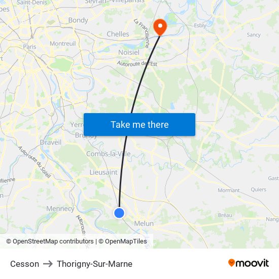 Cesson to Thorigny-Sur-Marne map