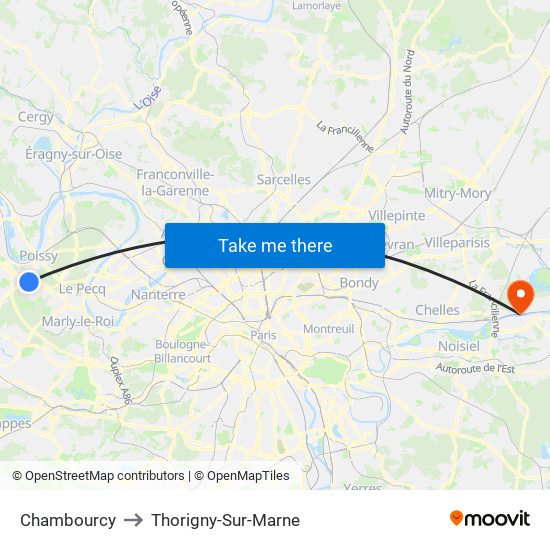 Chambourcy to Thorigny-Sur-Marne map