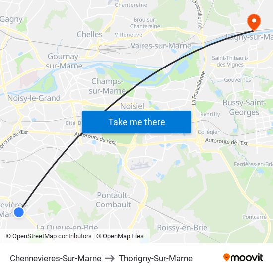 Chennevieres-Sur-Marne to Thorigny-Sur-Marne map