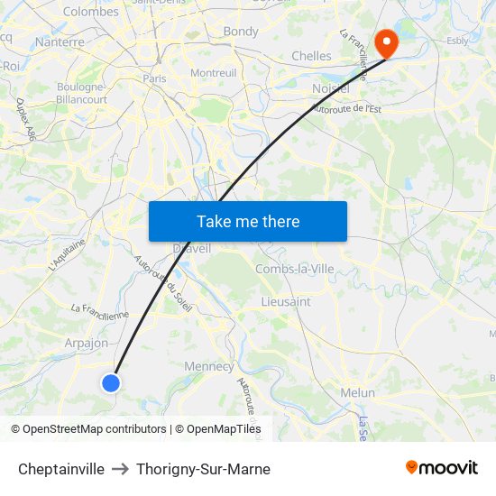 Cheptainville to Thorigny-Sur-Marne map