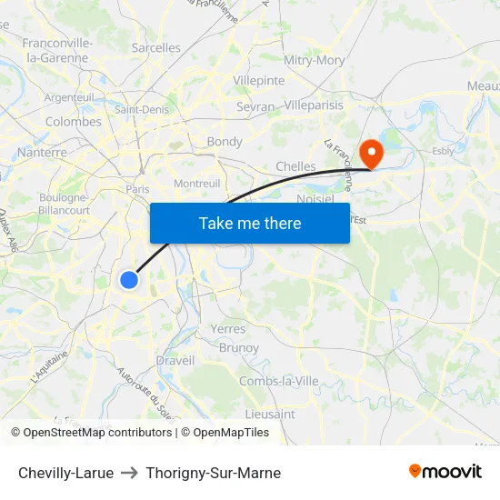 Chevilly-Larue to Thorigny-Sur-Marne map