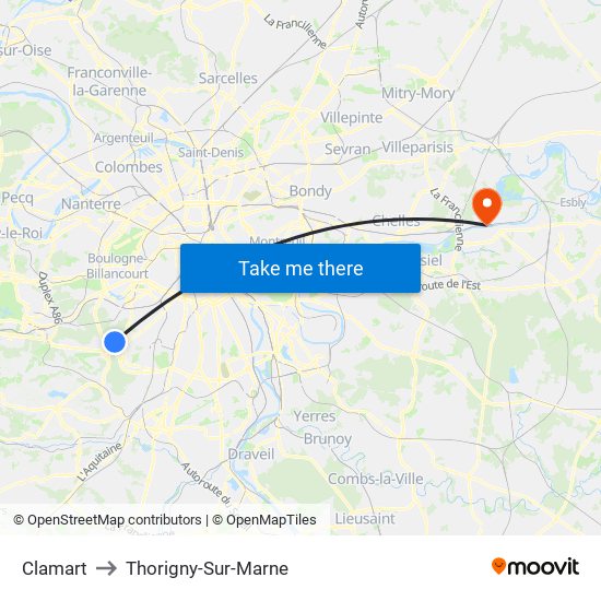 Clamart to Thorigny-Sur-Marne map