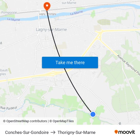 Conches-Sur-Gondoire to Thorigny-Sur-Marne map