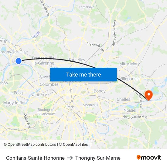 Conflans-Sainte-Honorine to Thorigny-Sur-Marne map
