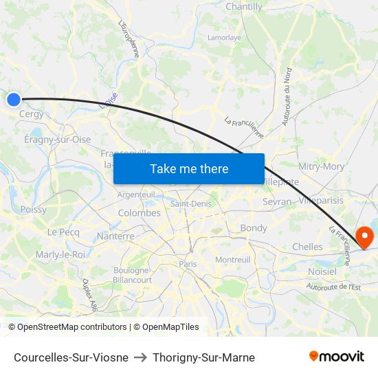 Courcelles-Sur-Viosne to Thorigny-Sur-Marne map