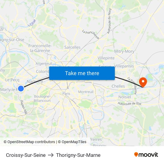 Croissy-Sur-Seine to Thorigny-Sur-Marne map