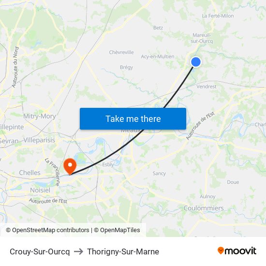 Crouy-Sur-Ourcq to Thorigny-Sur-Marne map